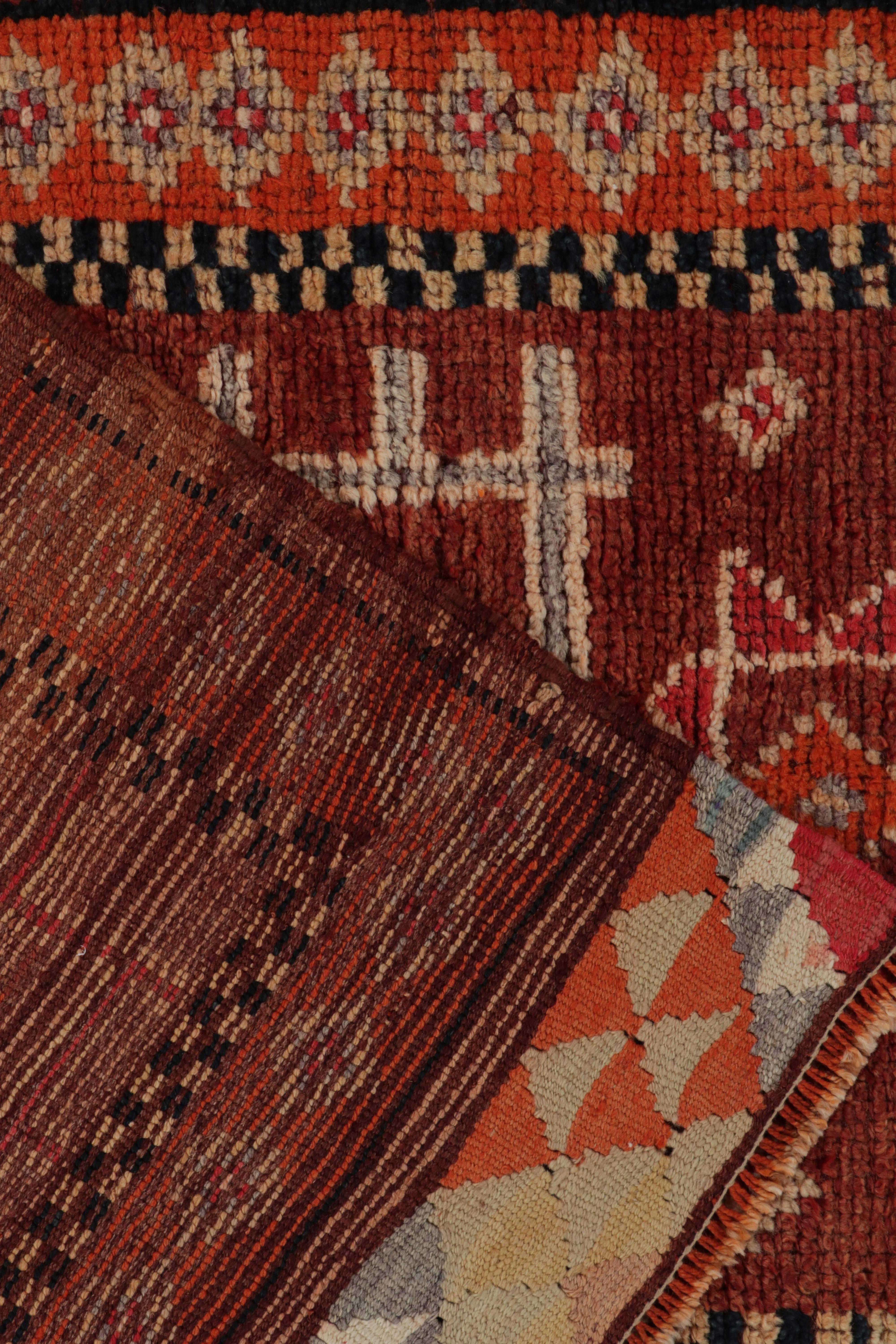 Wool Vintage Tribal Runner in Red, Brown and Black Geometric Patterns by Rug & Kilim For Sale