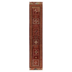 Vintage Tribal Runner in Red, Brown and Black Geometric Patterns by Rug & Kilim