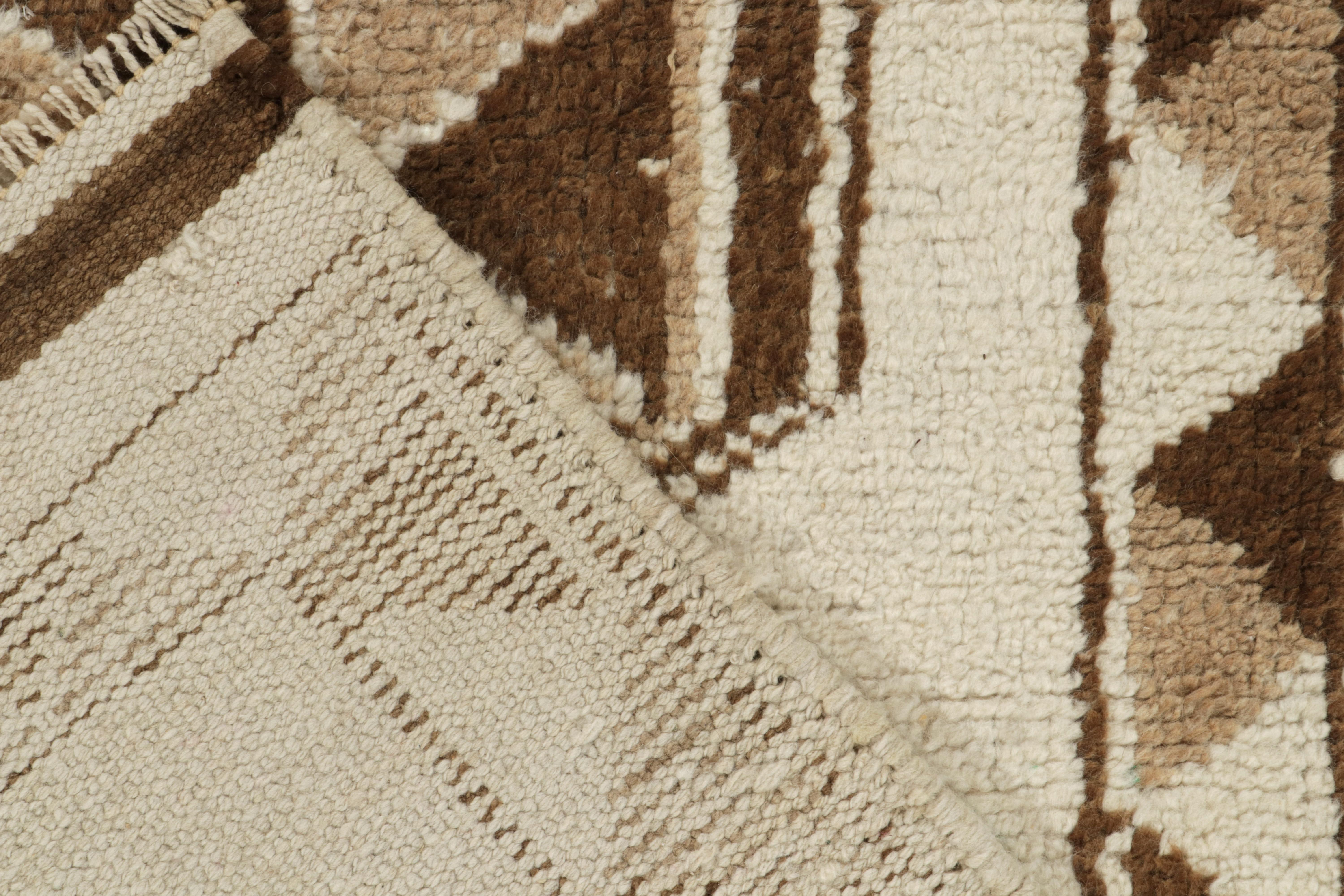 Wool Vintage Tribal Runner in White & Beige-Brown Geometric Pattern, by Rug & Kilim For Sale