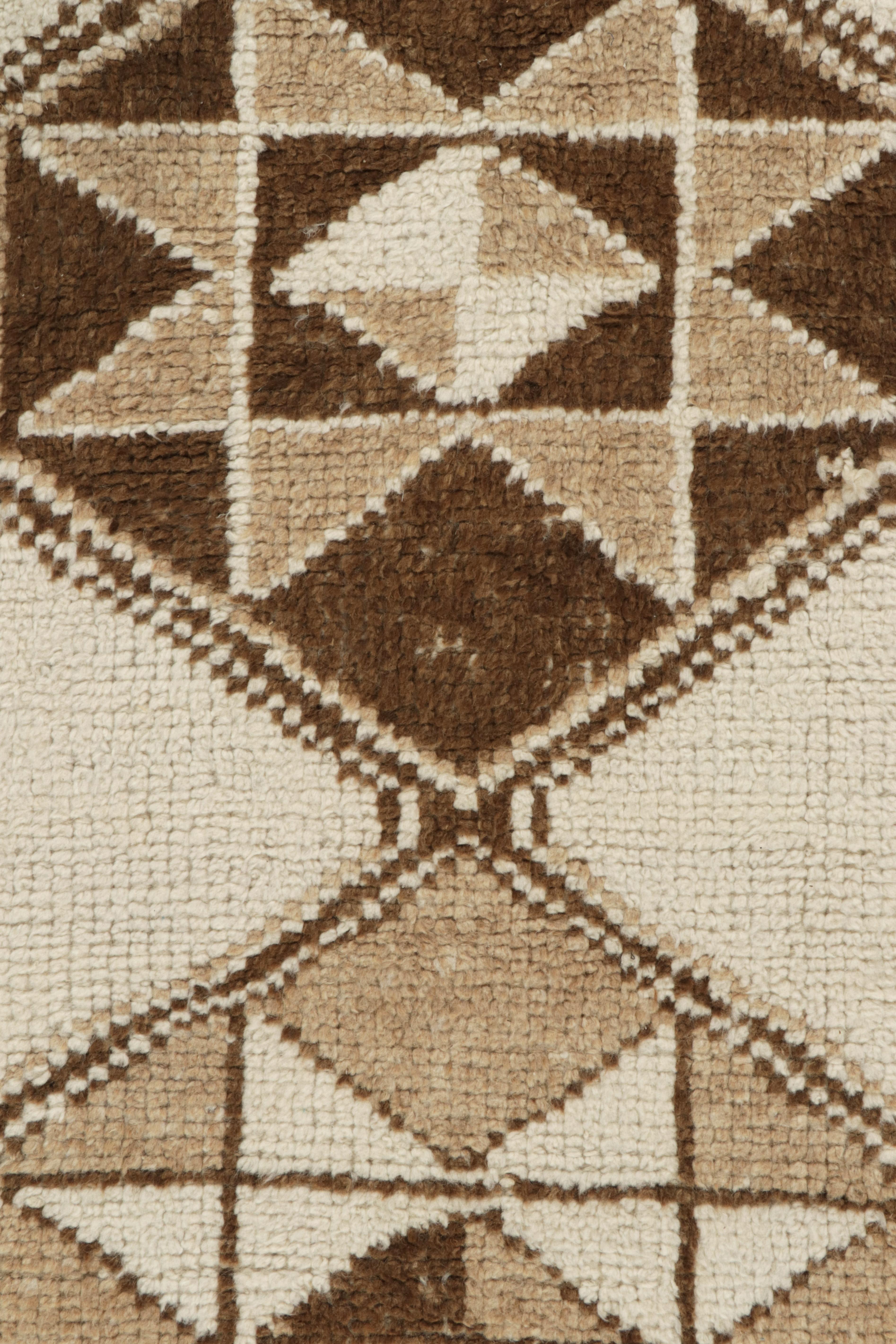 Mid-20th Century Vintage Tribal Runner in White & Beige-Brown Geometric Pattern, by Rug & Kilim