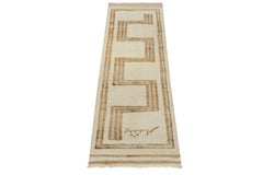 Vintage Tribal runner in White & Beige-Brown Geometric Pattern