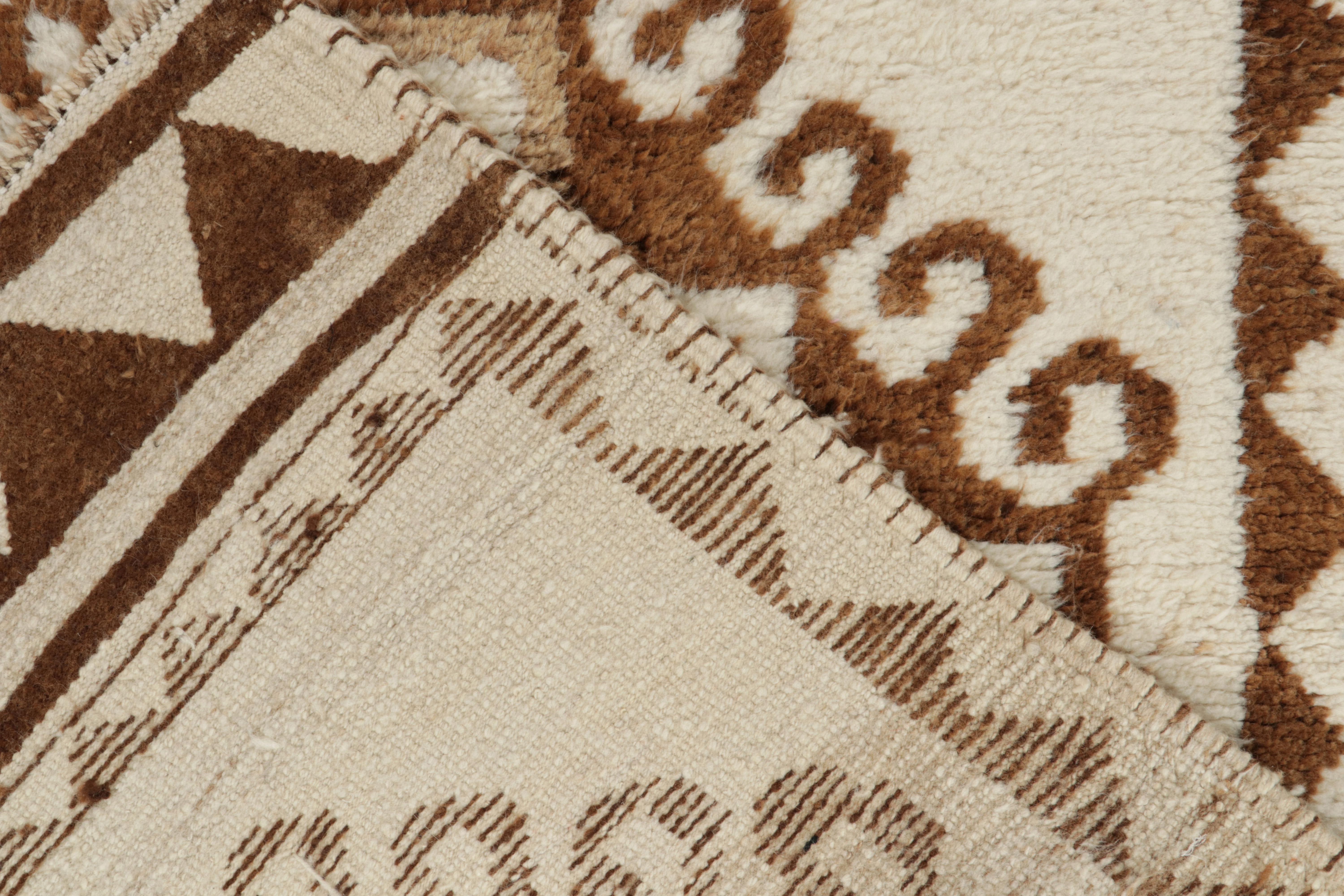 Wool Vintage Tribal Runner in White & Beige-Brown Geometric Patterns by Rug & Kilim For Sale