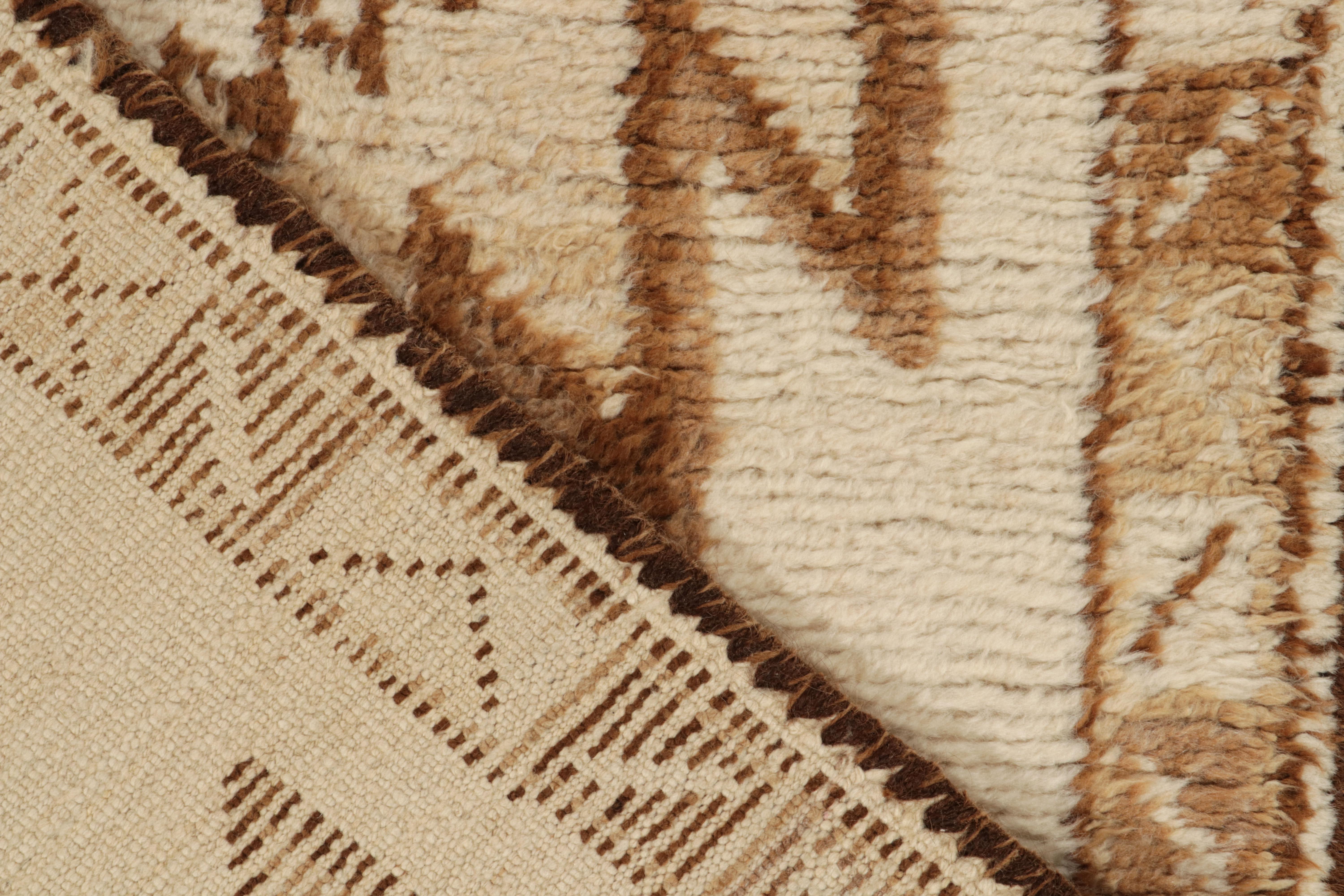 Wool Vintage Tribal Runner in White & Beige-Brown Geometric Patterns, by Rug & Kilim