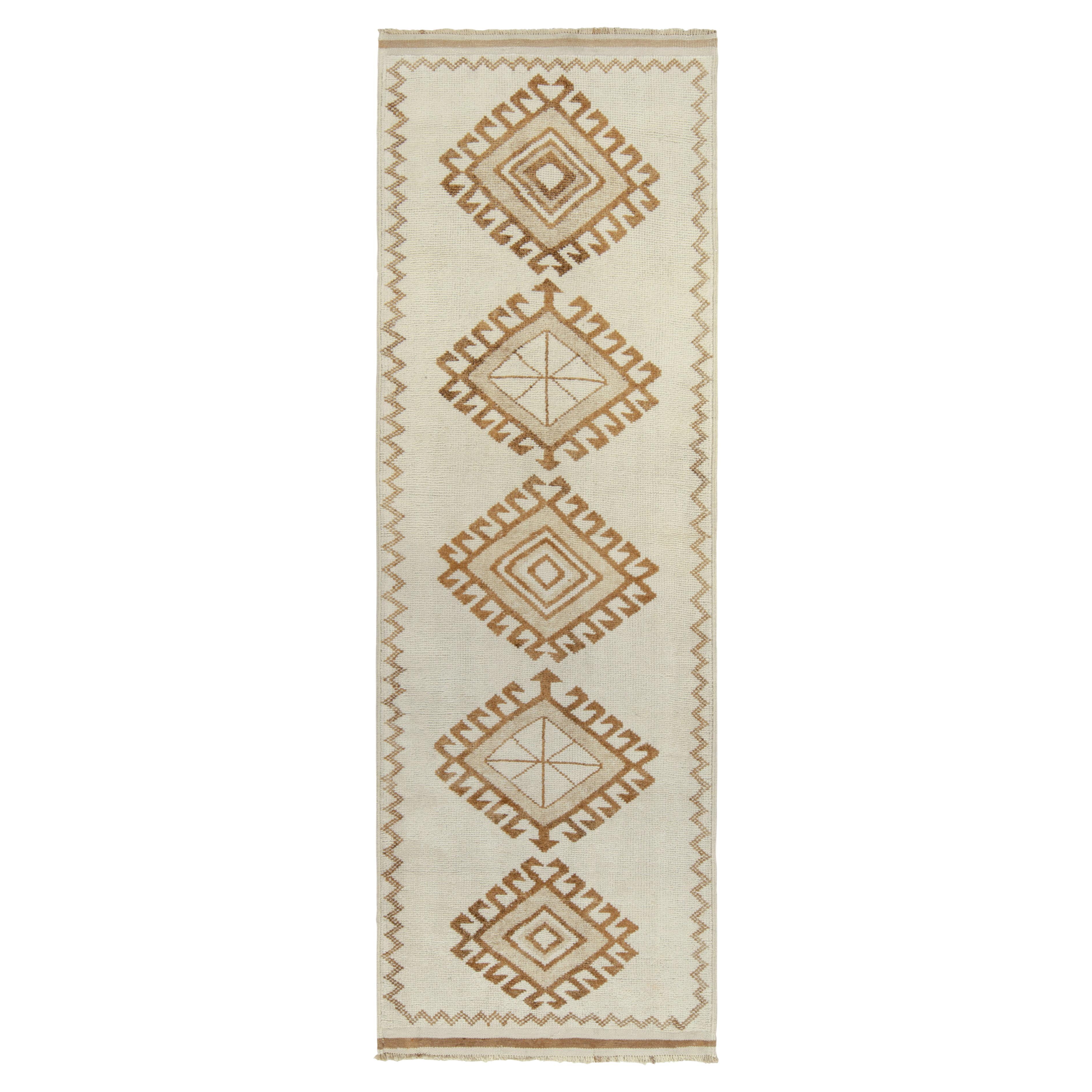 Vintage Tribal Runner in White & Beige-Brown Medallion Patterns by Rug & Kilim For Sale