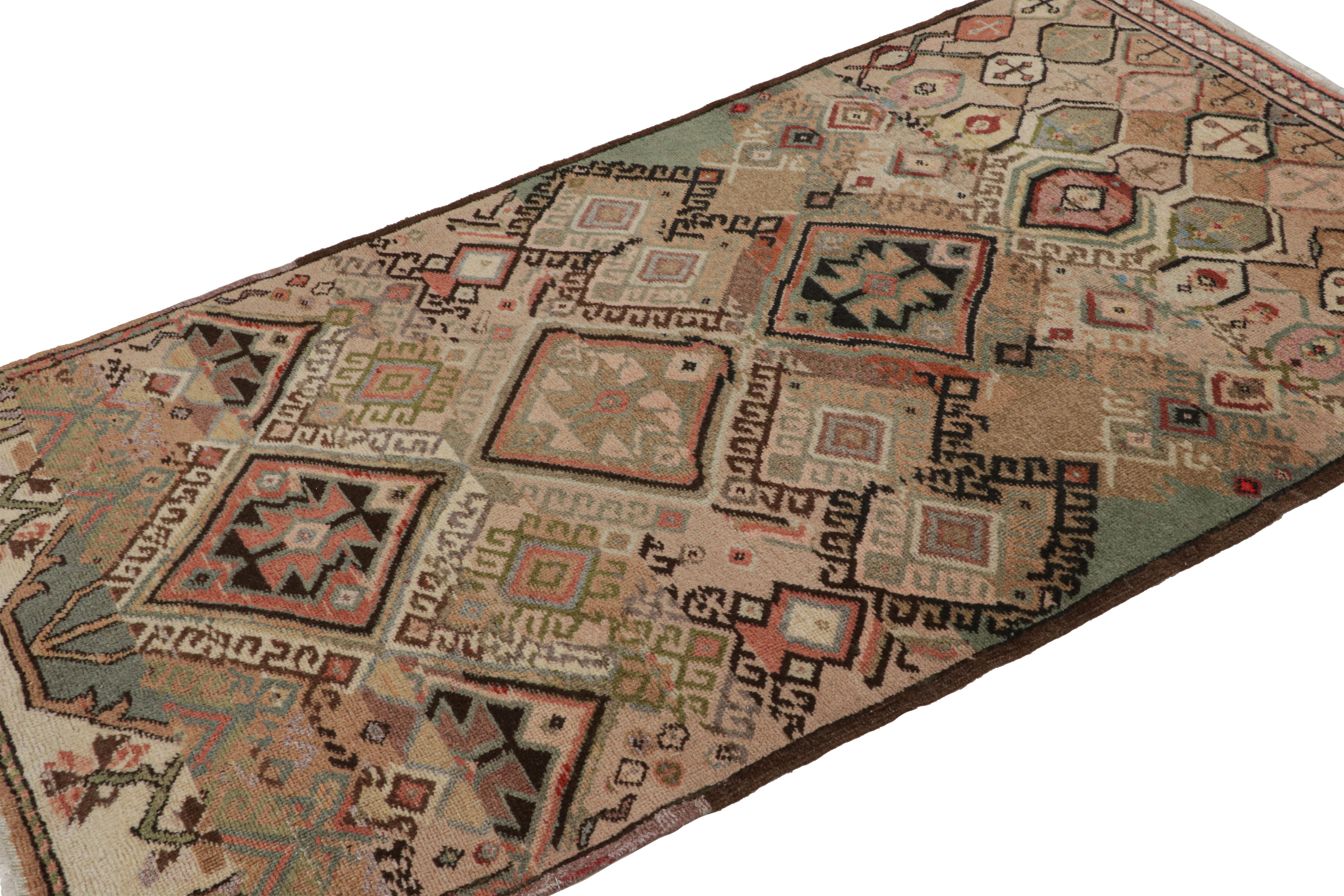 From Rug & Kilim’s Mid-Century Pasha collection, a 4x7 vintage runner rug believed to be among the works of a bold multidisciplinary designer from Turkey. 

On the Design: 

This special rug features geometric patterns, traditional motifs & latch