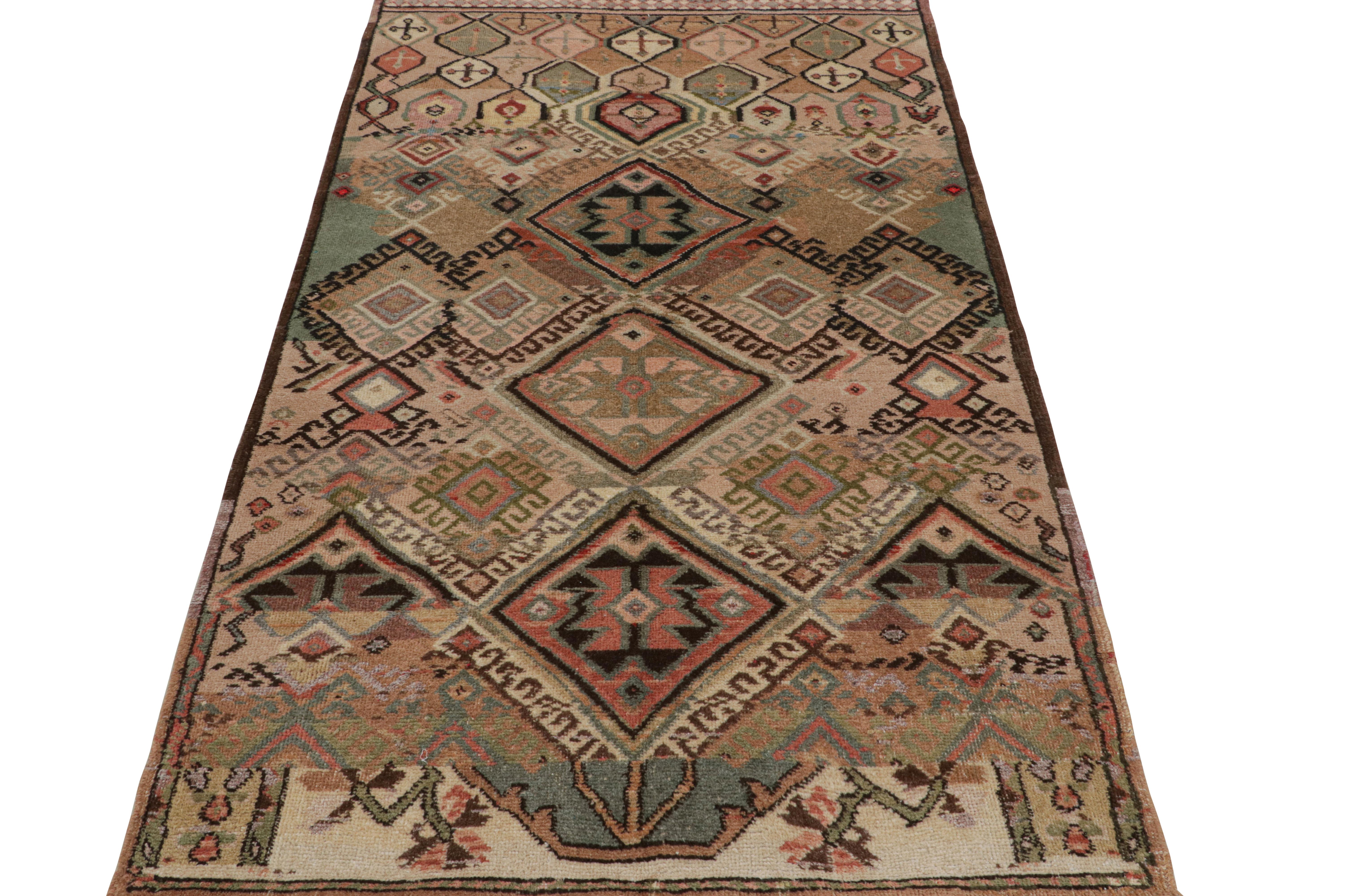 Turkish Vintage Tribal Runner Rug In Beige, with Geometric Pattern, from Rug & Kilim For Sale