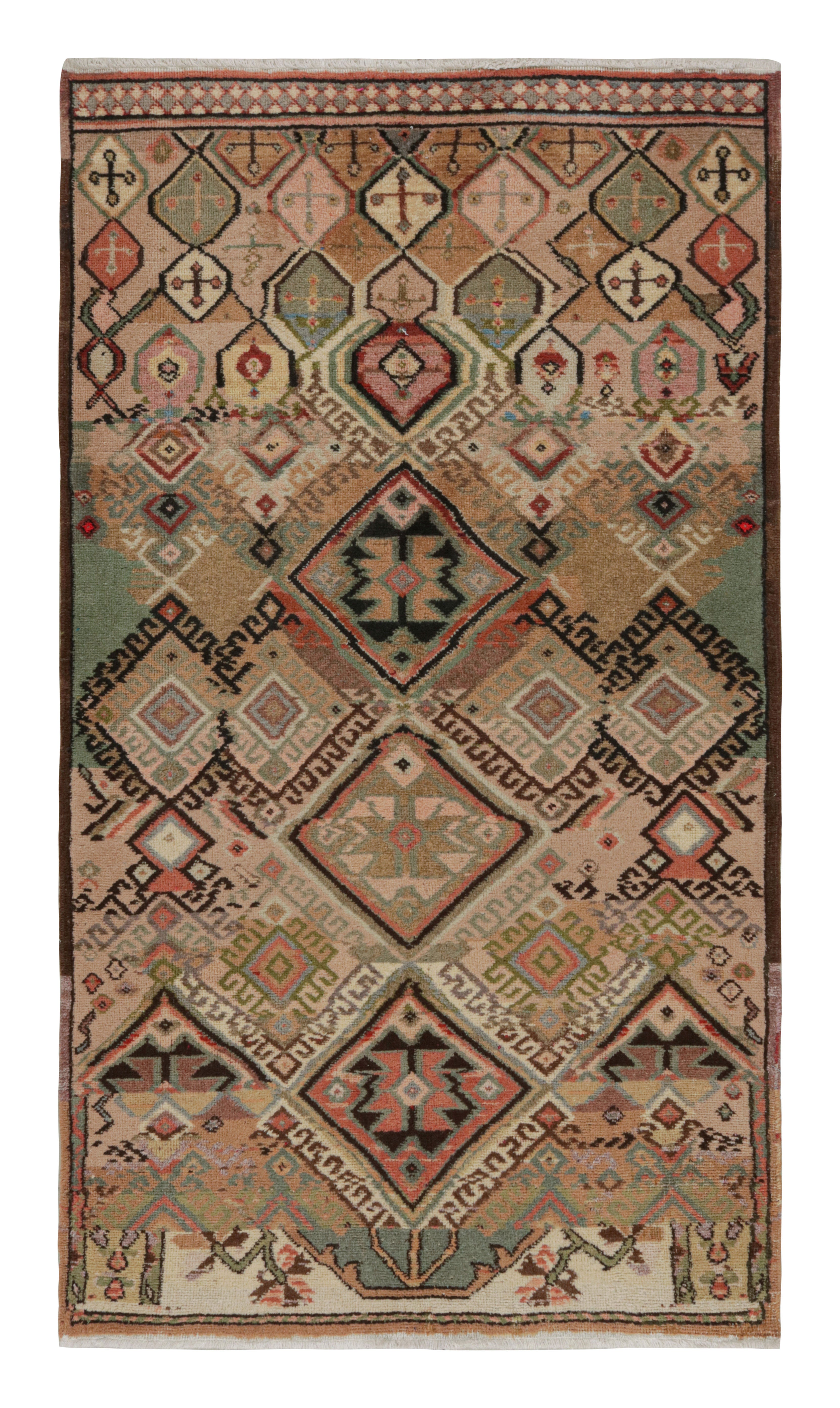 Vintage Tribal Runner Rug In Beige, with Geometric Pattern, from Rug & Kilim For Sale