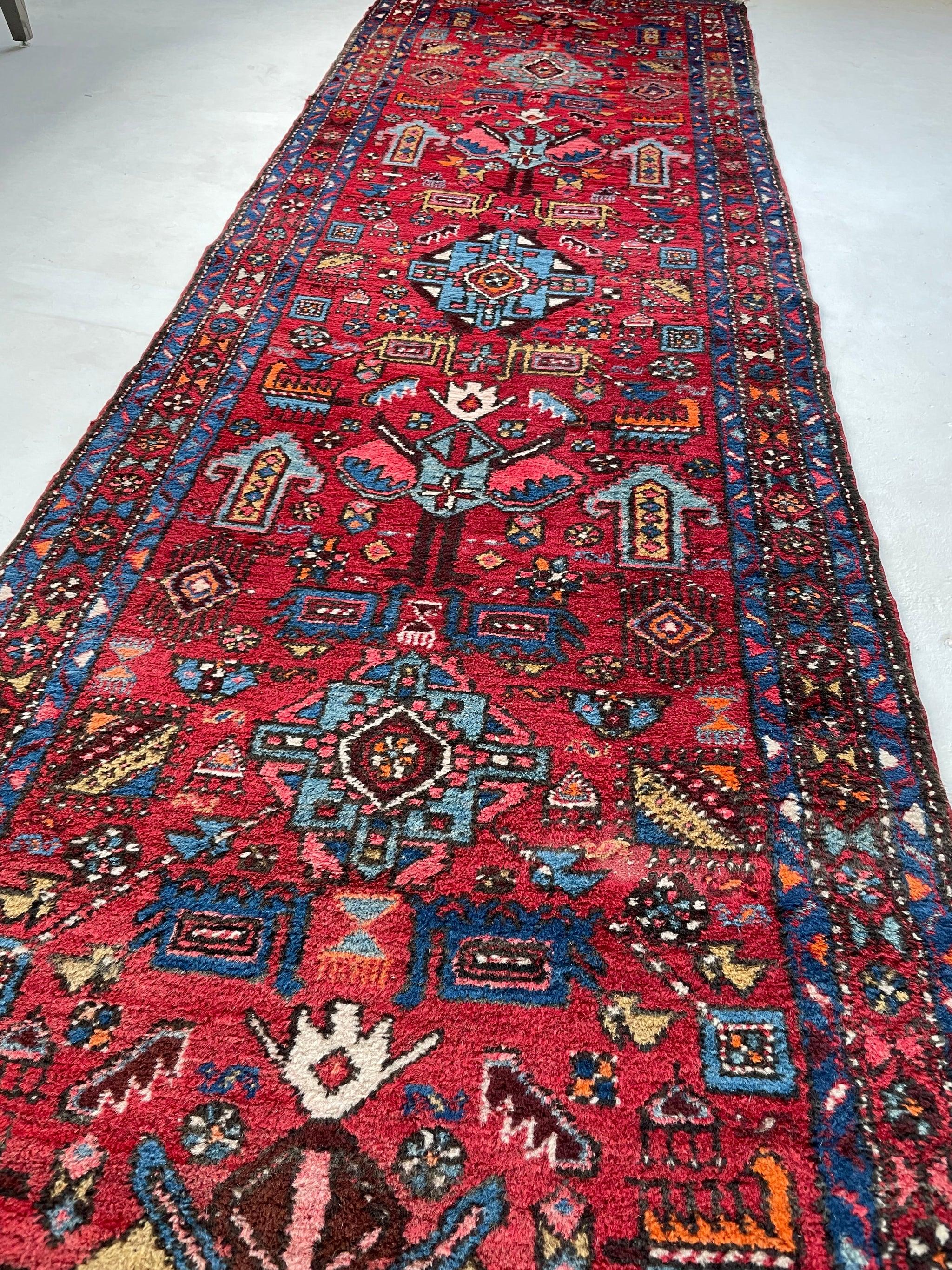 20th Century Vintage Tribal Runner with Nomadic Motifs & Gorgeous Colors, c.1950's For Sale