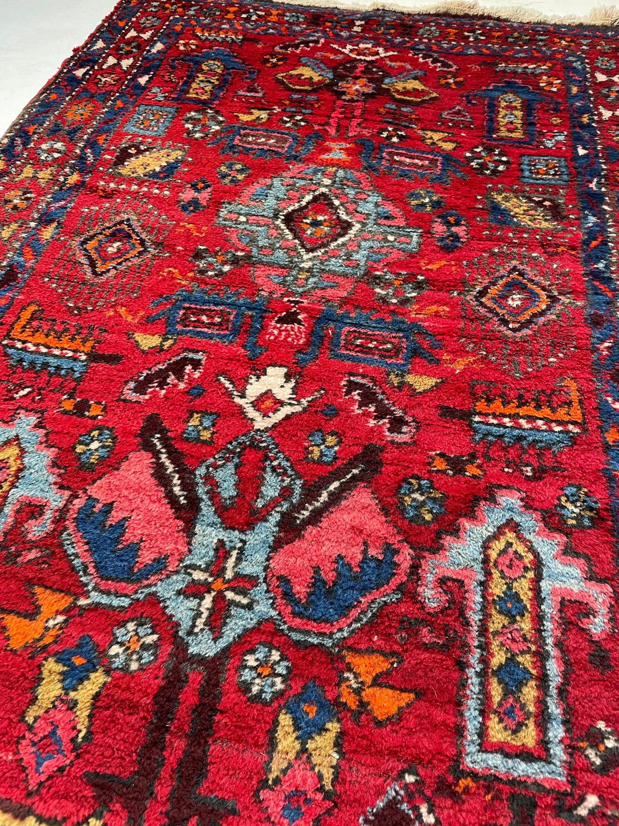 Vintage Tribal Runner with Nomadic Motifs & Gorgeous Colors, c.1950's For Sale 1