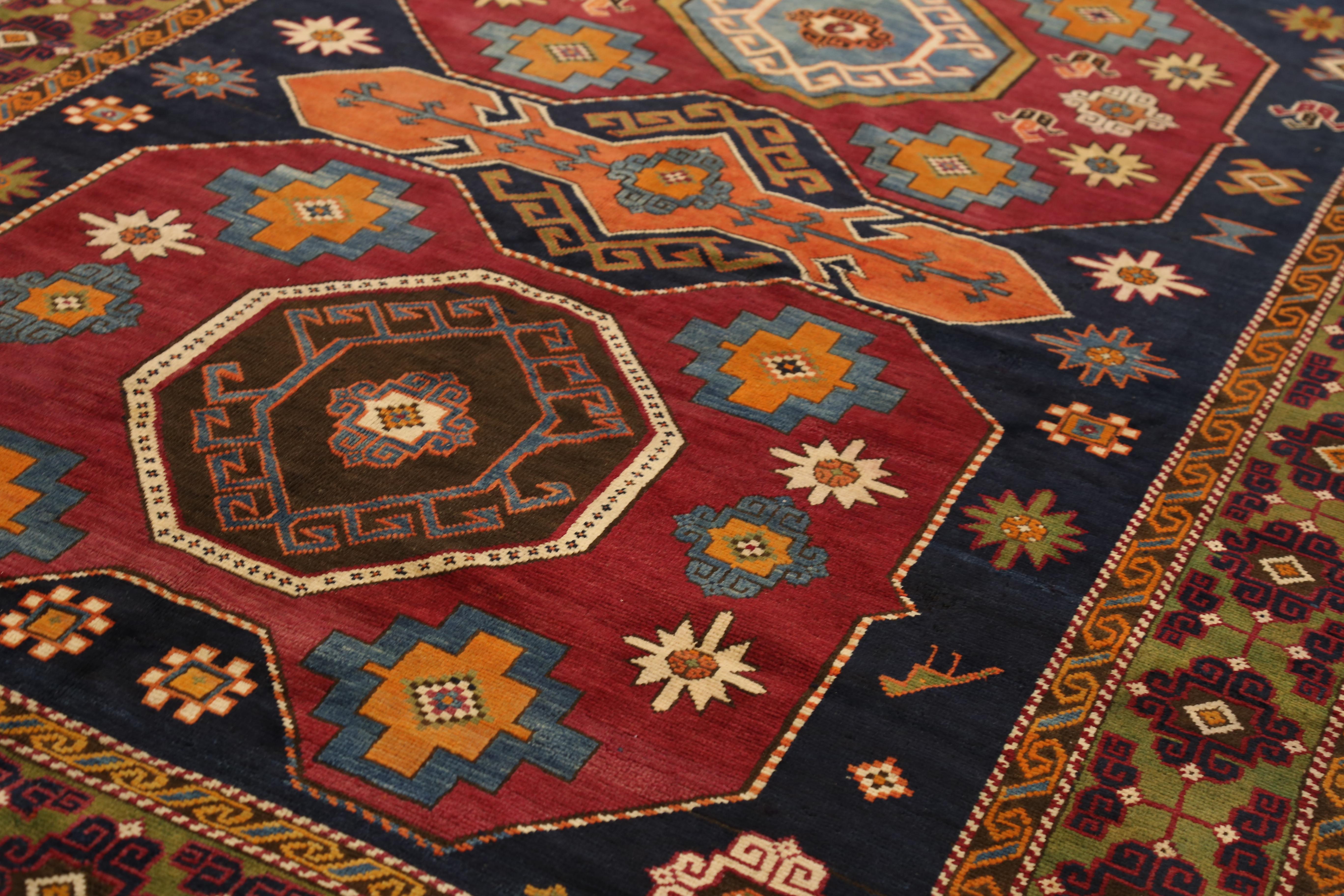 Hand-Woven Vintage Tribal Russian Rug Shirvan Design For Sale