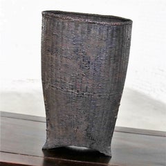 Vintage Tribal Storage Basket of Bamboo Rattan and Wood in Karen of Burma Style