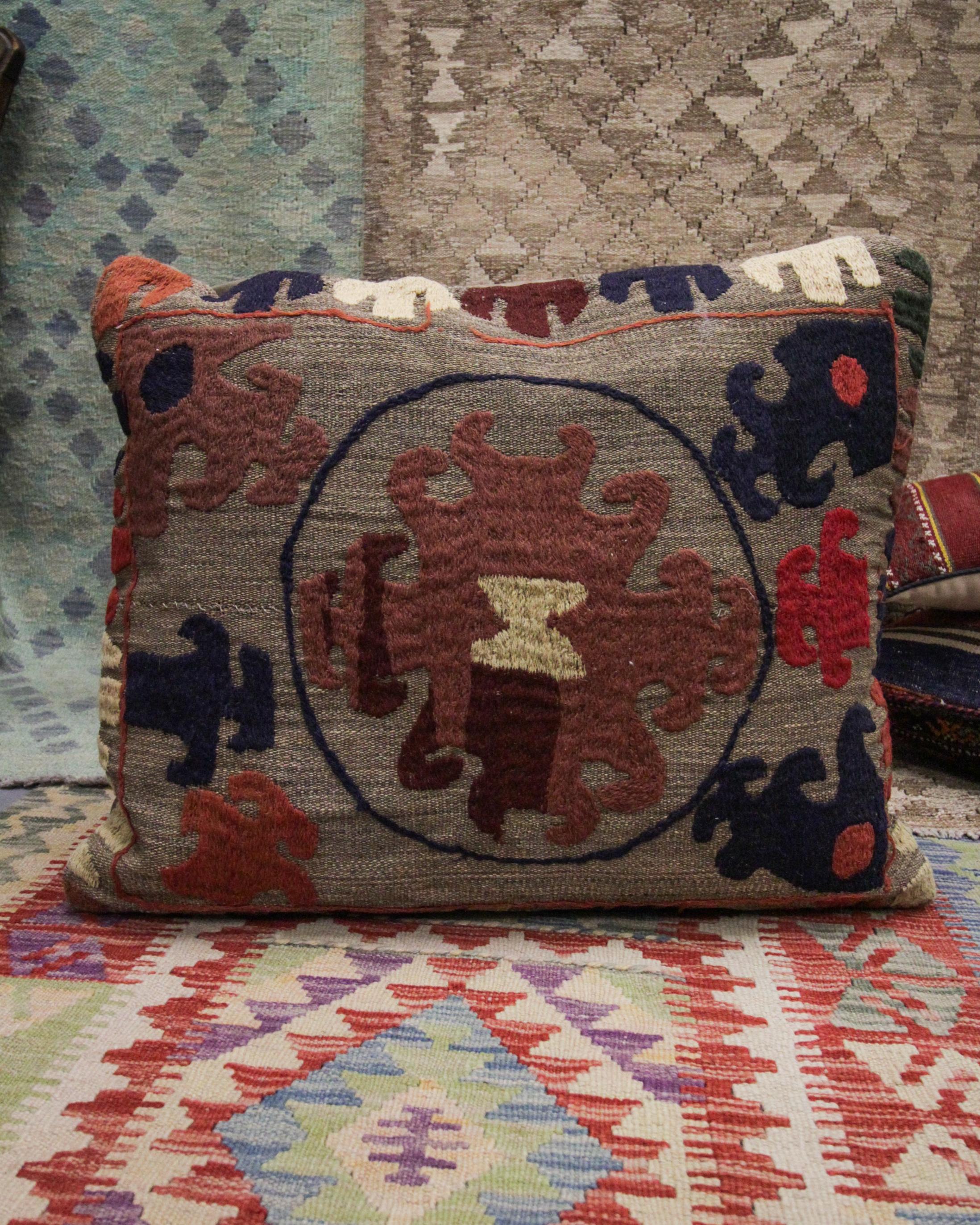 Late 20th Century Vintage Tribal Suzani Cushion Cover Pillow Handmade Wool Scatter Cushion For Sale