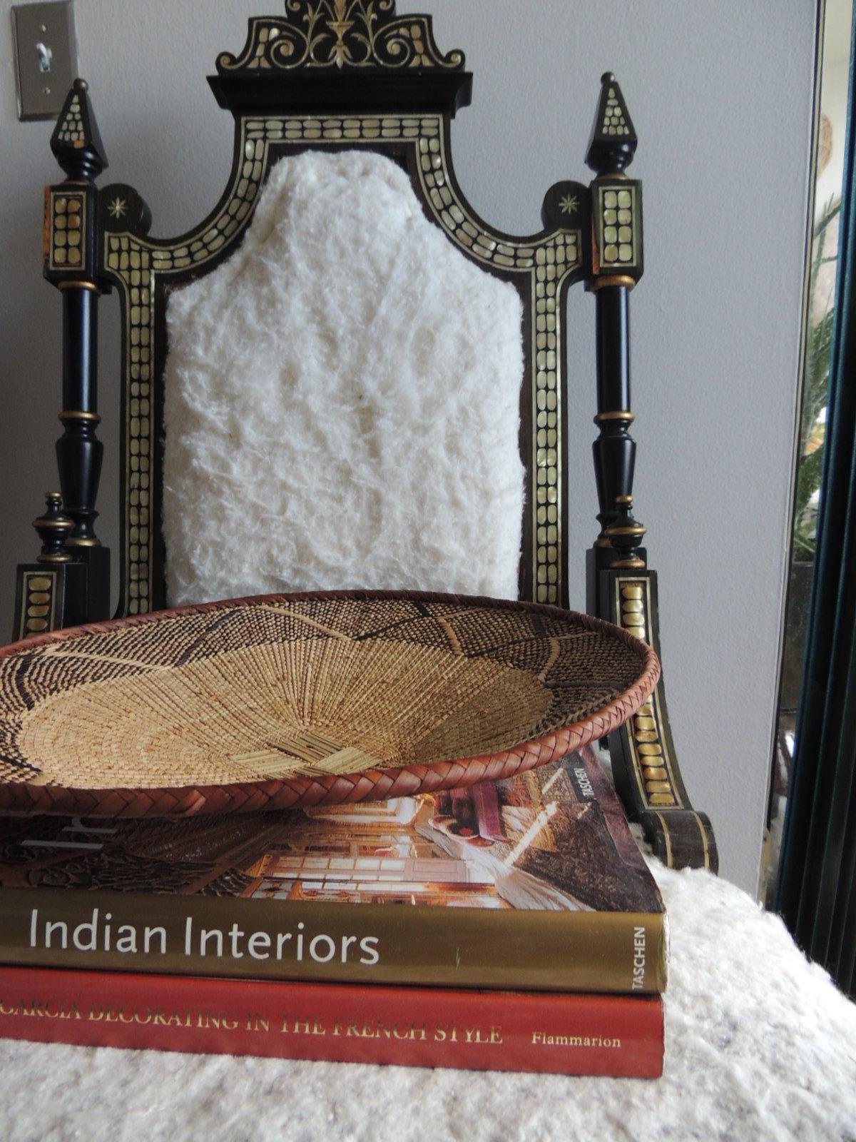 Natural Fiber Vintage Tribal Tan and Brown Woven Round African Basket