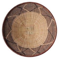 Vintage Tribal Tan and Brown Woven Round African Basket