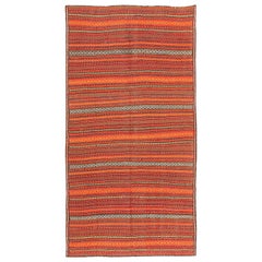 Vintage Tribal Turkish Kilim Rug. Size: 5 ft 3 in x 10 ft 3 in