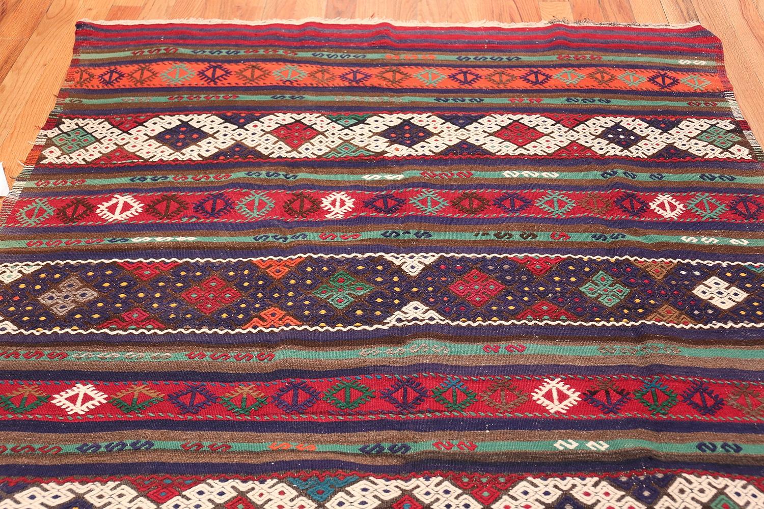 Wool Vintage Tribal Turkish Kilim. Size: 5 ft 3 in x 9 ft 2 in