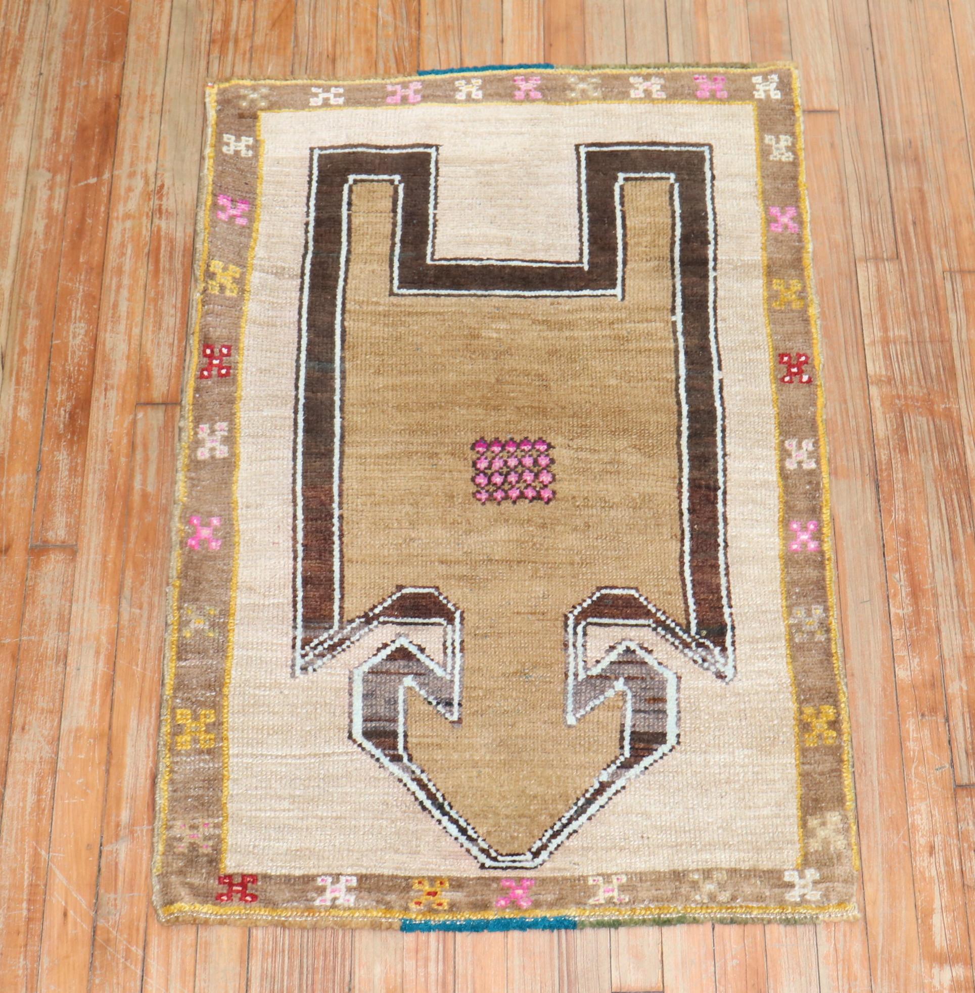 Mid-Century Modern Vintage Tribal Turkish Prayer Rug For Sale