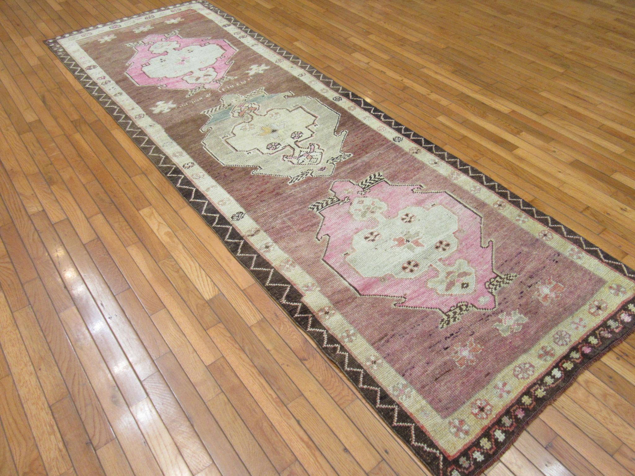 Wool Vintage Tribal Turkish Runner Rug For Sale