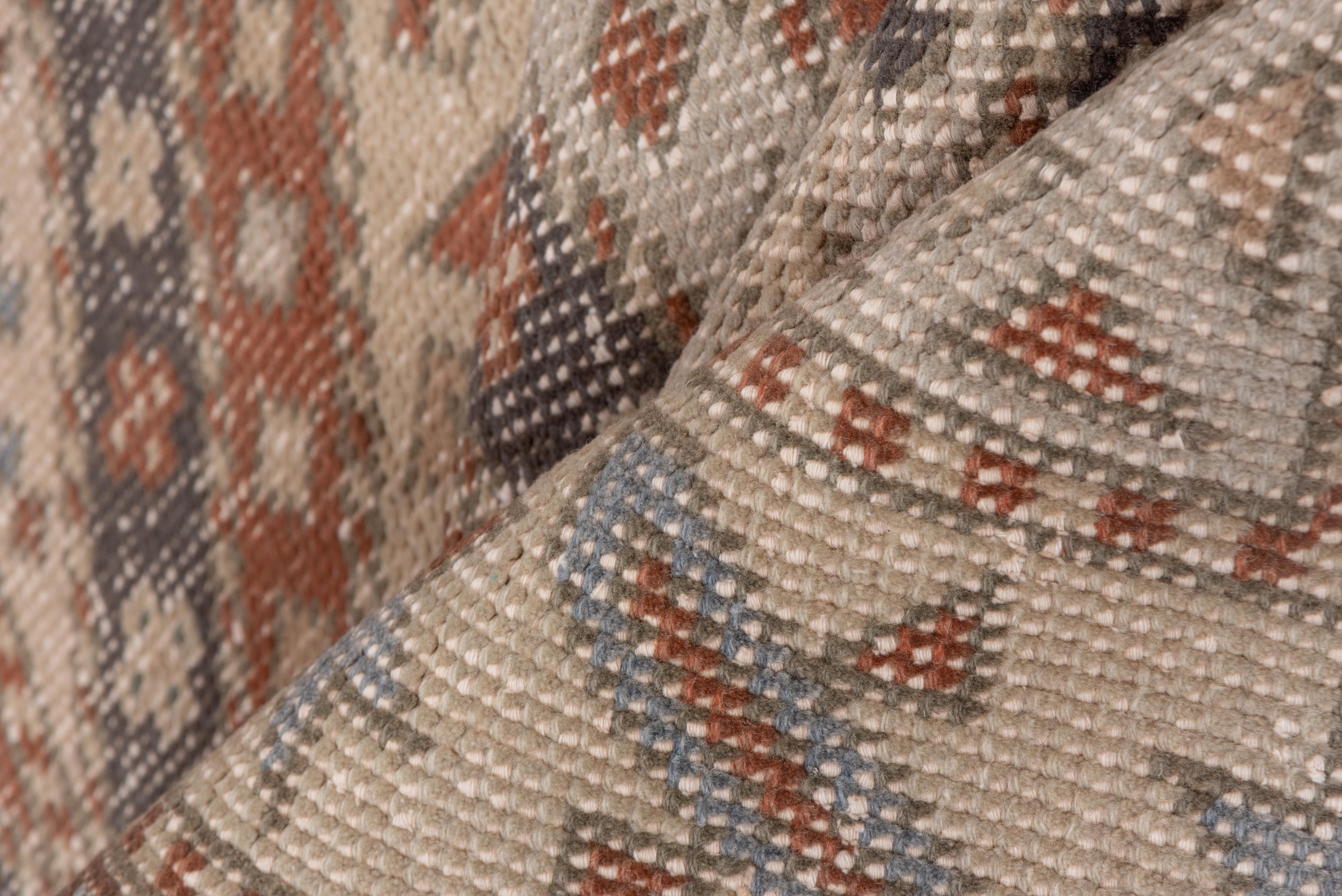 Kazak Vintage Tribal Turkish Sparta Carpet Geometric Design, Brown, Ivory & Blue Tones For Sale