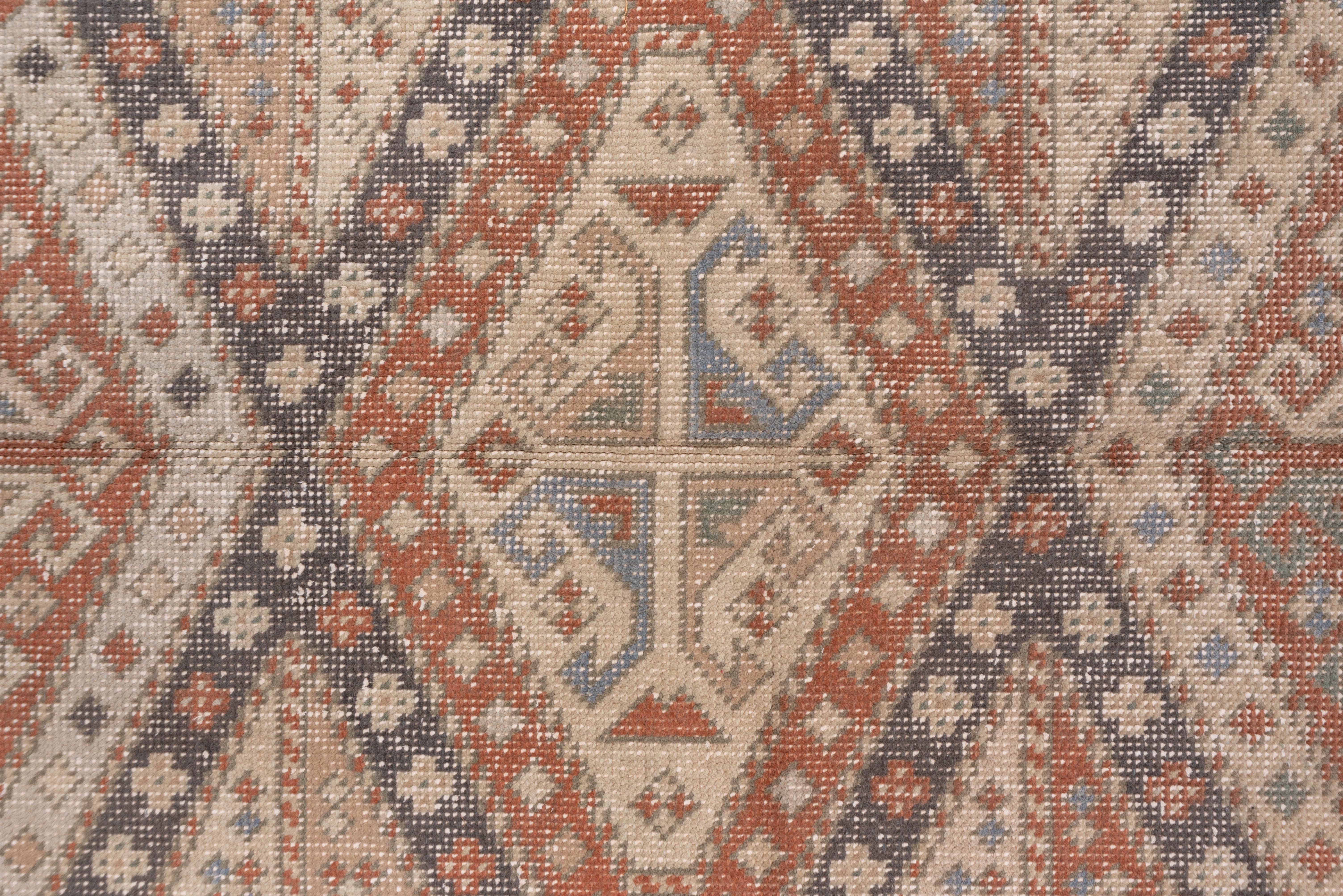 Vintage Tribal Turkish Sparta Carpet Geometric Design, Brown, Ivory & Blue Tones In Good Condition For Sale In New York, NY