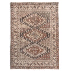 Vintage Tribal Turkish Sparta Carpet Geometric Design, Brown, Ivory & Blue Tones