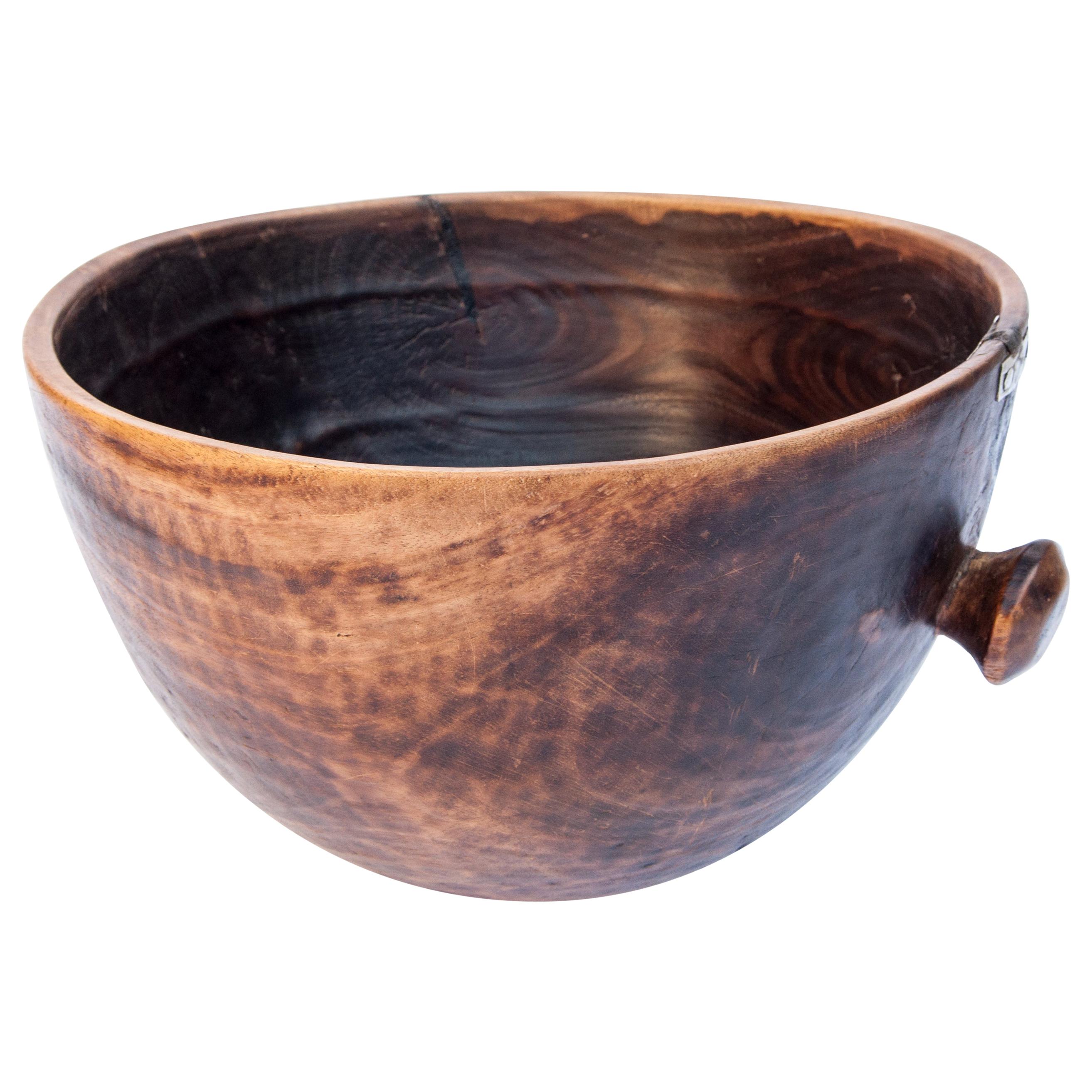 Vintage Tribal Wooden Bowl, Handhewn with Handle, West Africa, Mid-20th Century