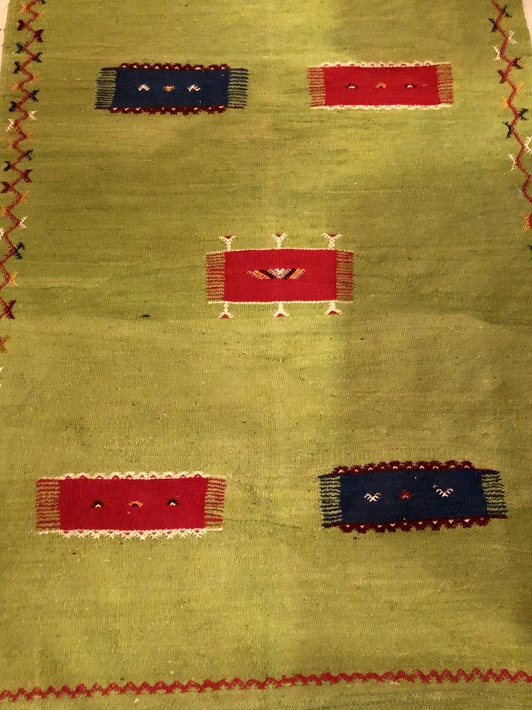 Moroccan Vintage Tribal Wool Green Rug or Carpet