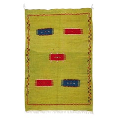 Vintage Tribal Wool Green Rug or Carpet