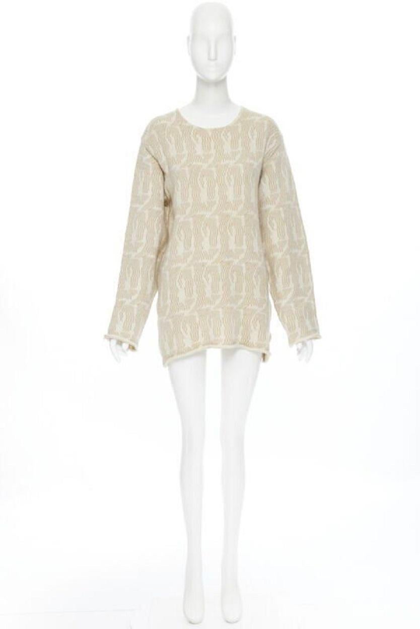 vintage TRICOT COMME DES GARCONS 1980's beige patterned rolled hem sweater In Excellent Condition In Hong Kong, NT