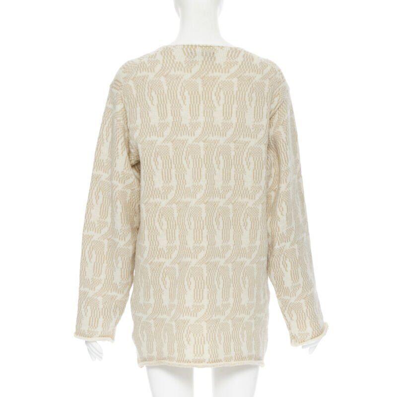vintage TRICOT COMME DES GARCONS 1980's beige patterned rolled hem sweater 2