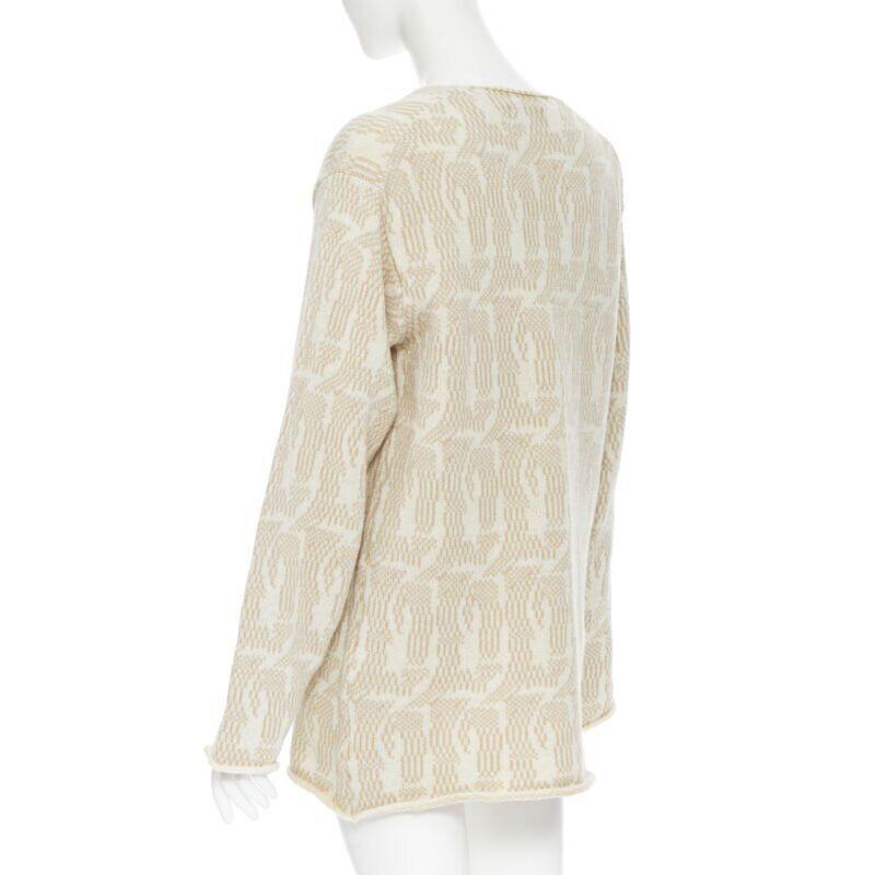 vintage TRICOT COMME DES GARCONS 1980's beige patterned rolled hem sweater 3