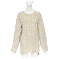 vintage TRICOT COMME DES GARCONS 1980's beige patterned rolled hem sweater