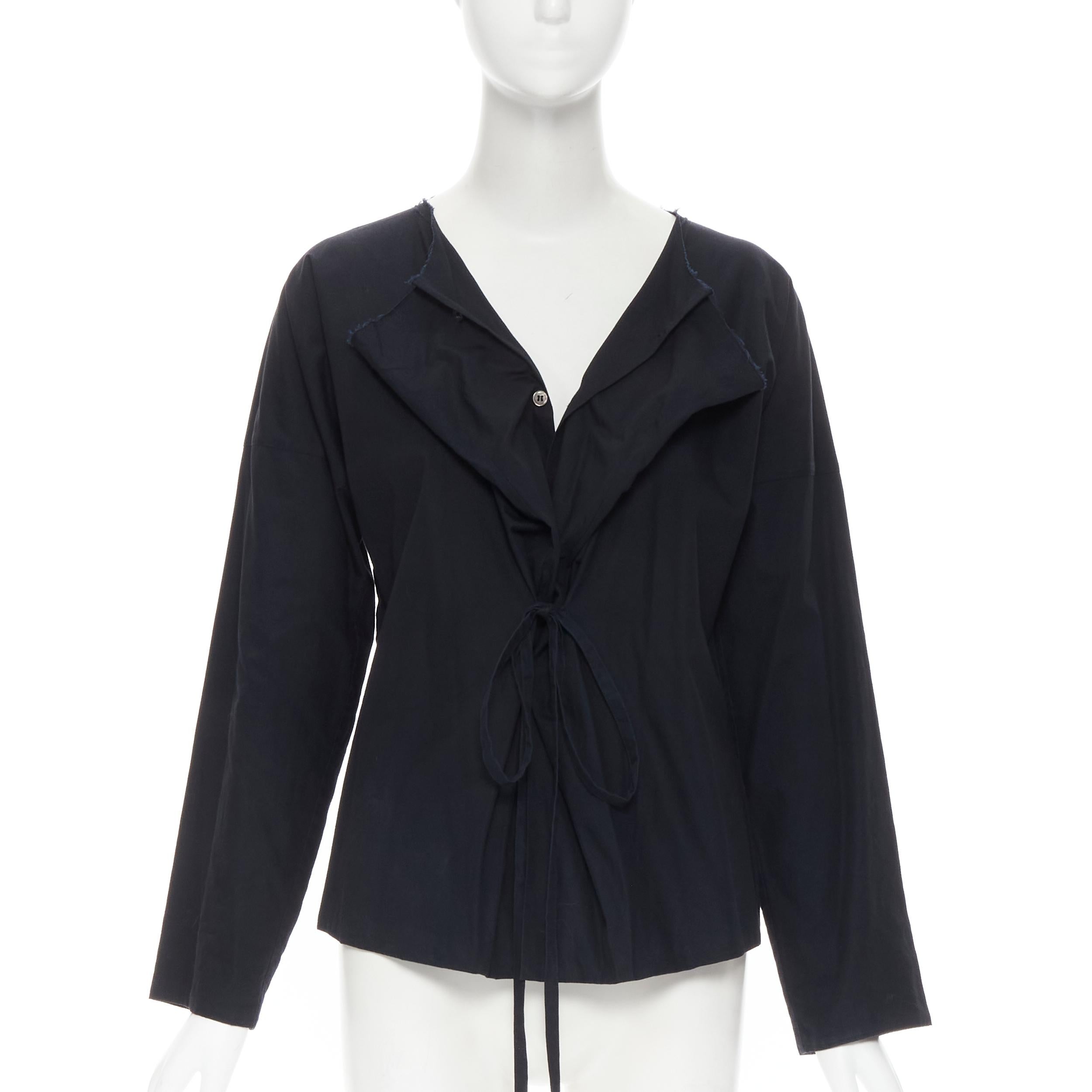 Black vintage TRICOT COMME DES GARCONS 1997 black draped button tie waist shirt M