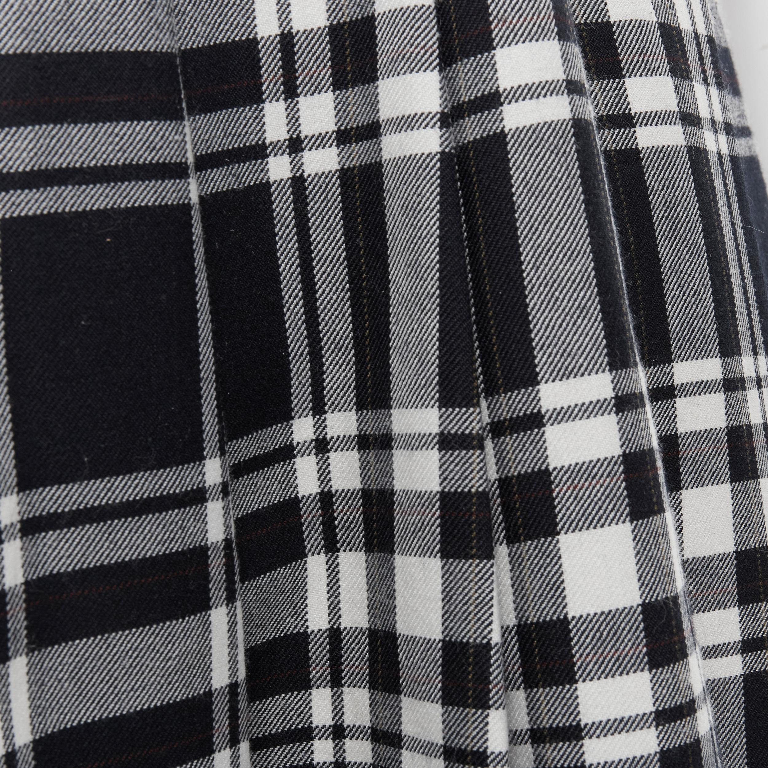 vintage TRICOT COMME DES GARCONS 80s black plaid check sash pleated skirt M For Sale 4
