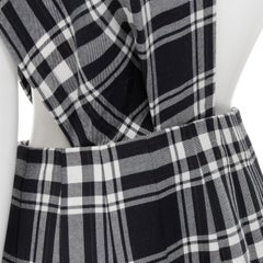 vintage TRICOT COMME DES GARCONS 80s black plaid check sash pleated skirt M