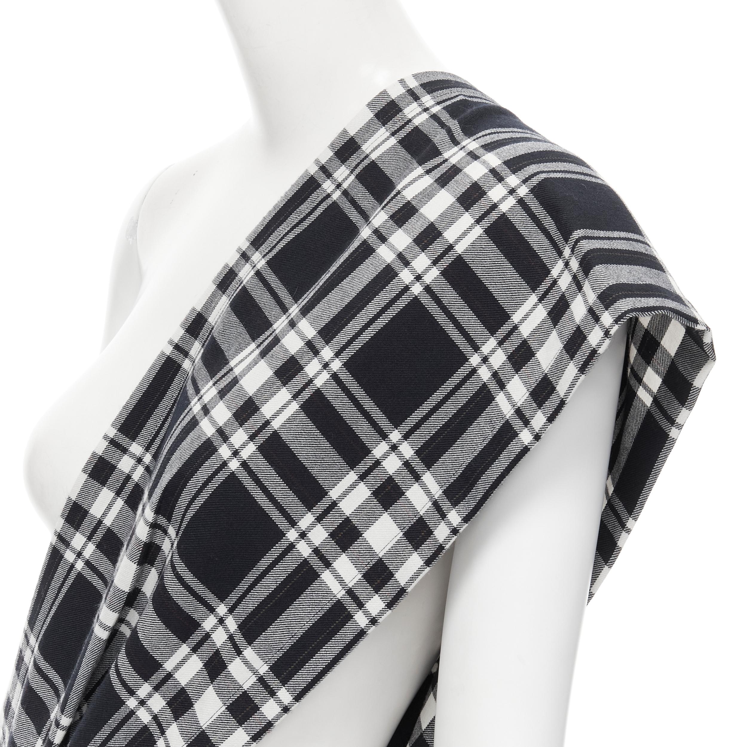 Women's vintage TRICOT COMME DES GARCONS 80s black plaid check sash pleated skirt M For Sale
