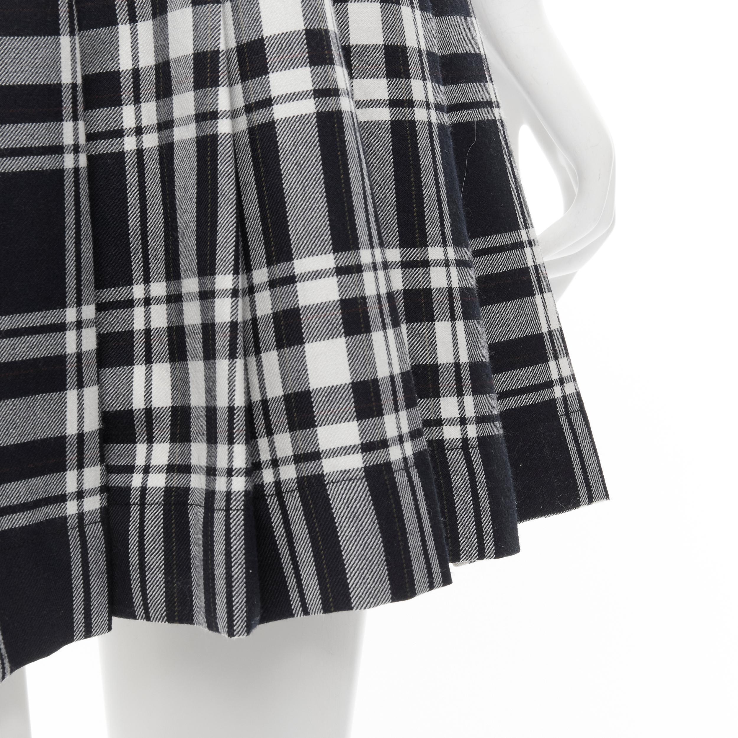 vintage TRICOT COMME DES GARCONS 80s black plaid check sash pleated skirt M For Sale 1
