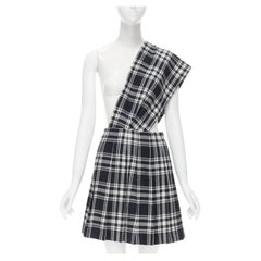 vintage TRICOT COMME DES GARCONS 80s black plaid check sash pleated skirt M