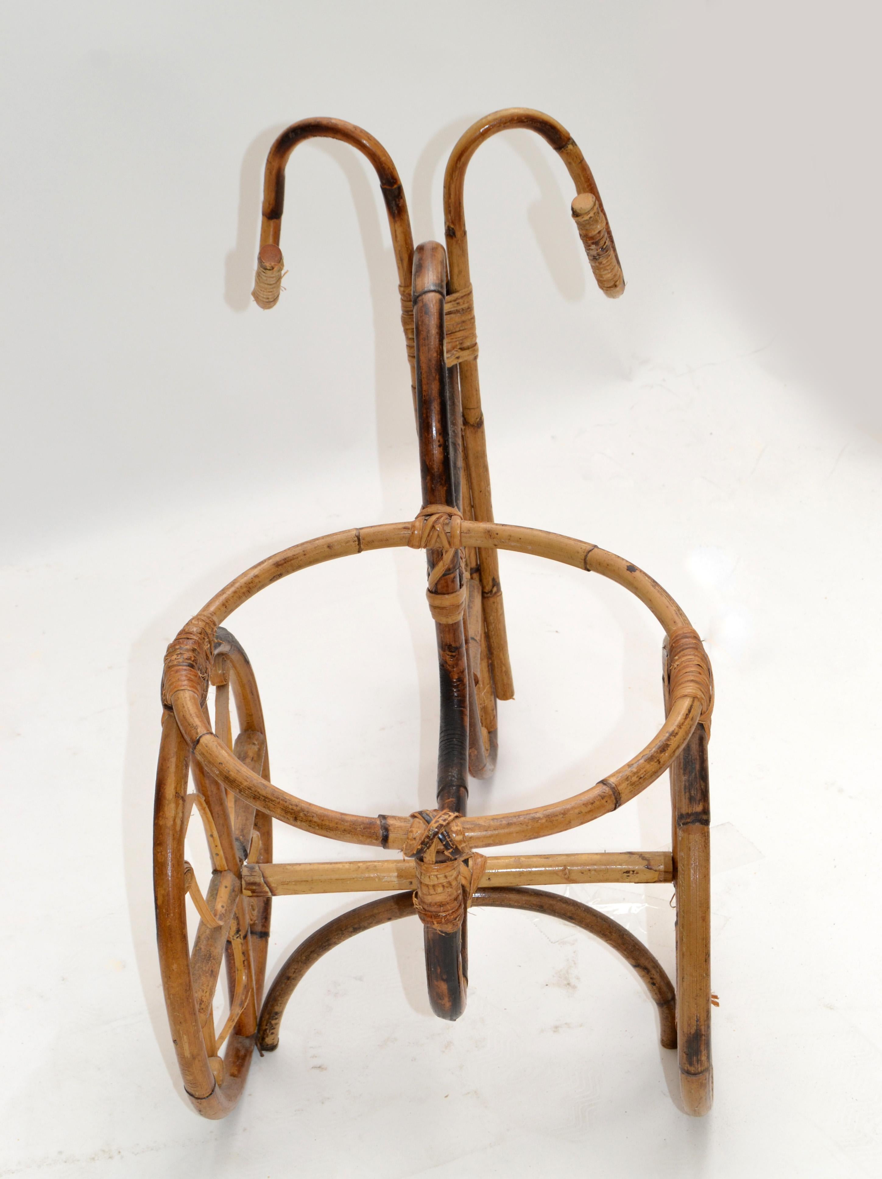 Vintage Tricycle Bohemian Chic Bamboo & Cane Handmade Decorative Plant Stand 70 4