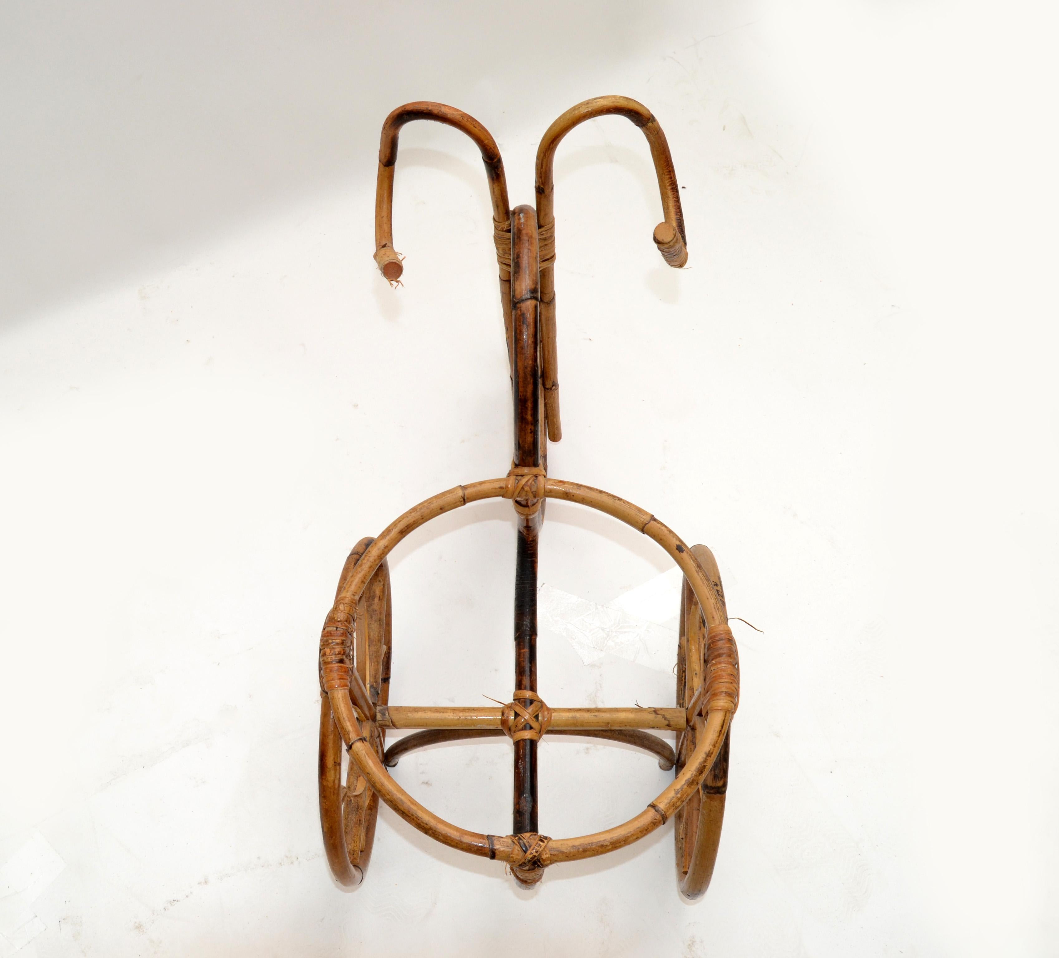 Vintage Tricycle Bohemian Chic Bamboo & Cane Handmade Decorative Plant Stand 70 3