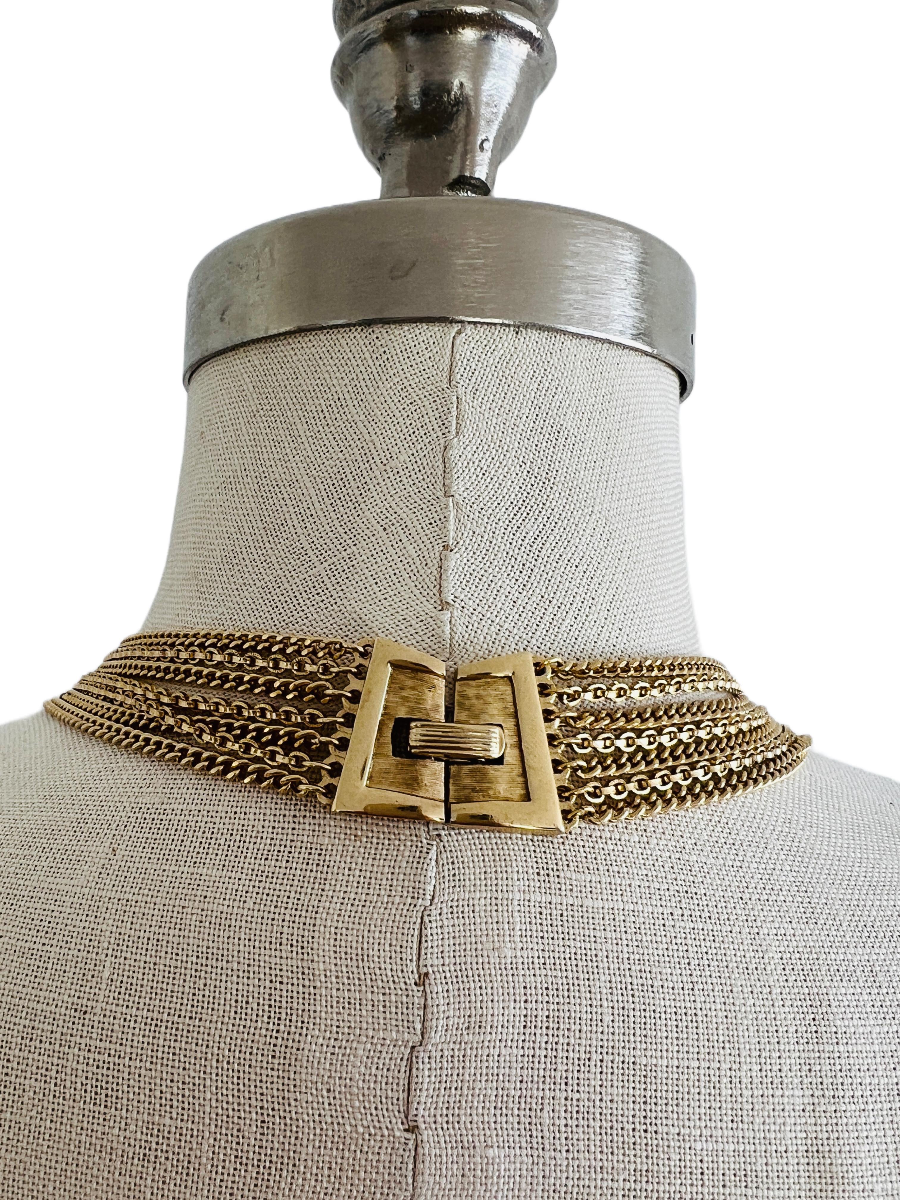 vintage crown trifari bright light weight gold bead and chain necklace