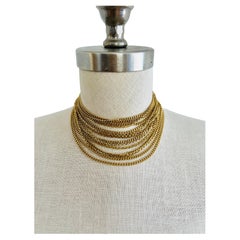 Vintage Crown Trifari 7 Strand Multi Gold Chain Statement Choker Long Necklace