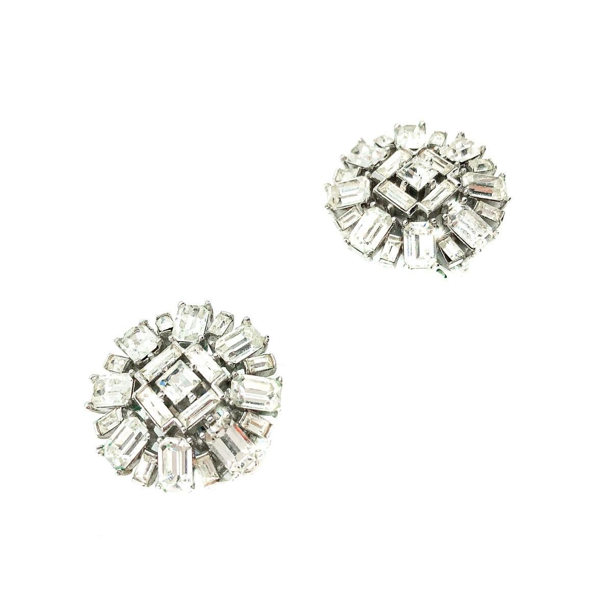 Vintage Trifari Art Deco Crystal Cocktail Earrings 1950s In Good Condition For Sale In Wilmslow, GB
