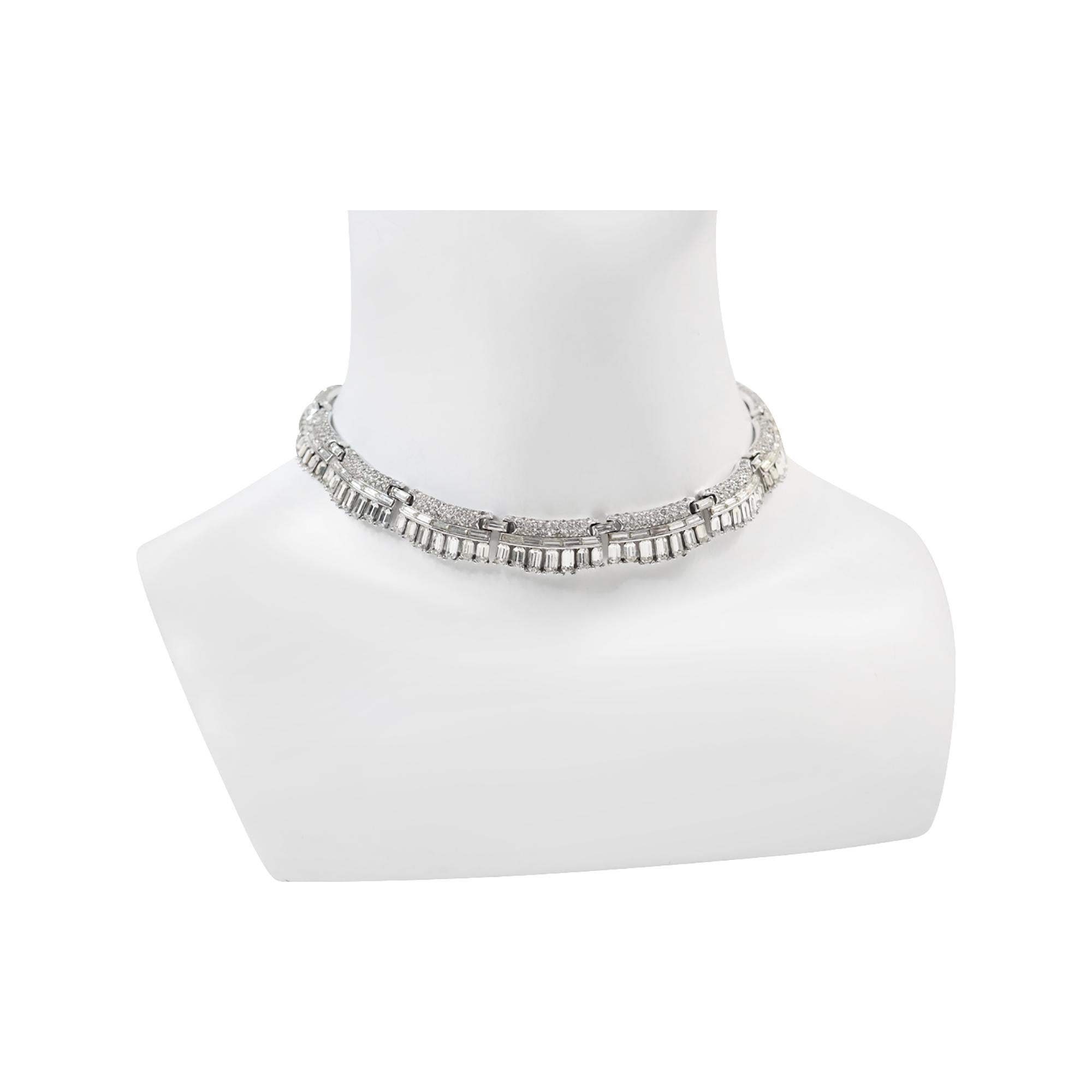 Modern Vintage Trifari Baguette and Pave Choker  Necklace Circa 1960s For Sale