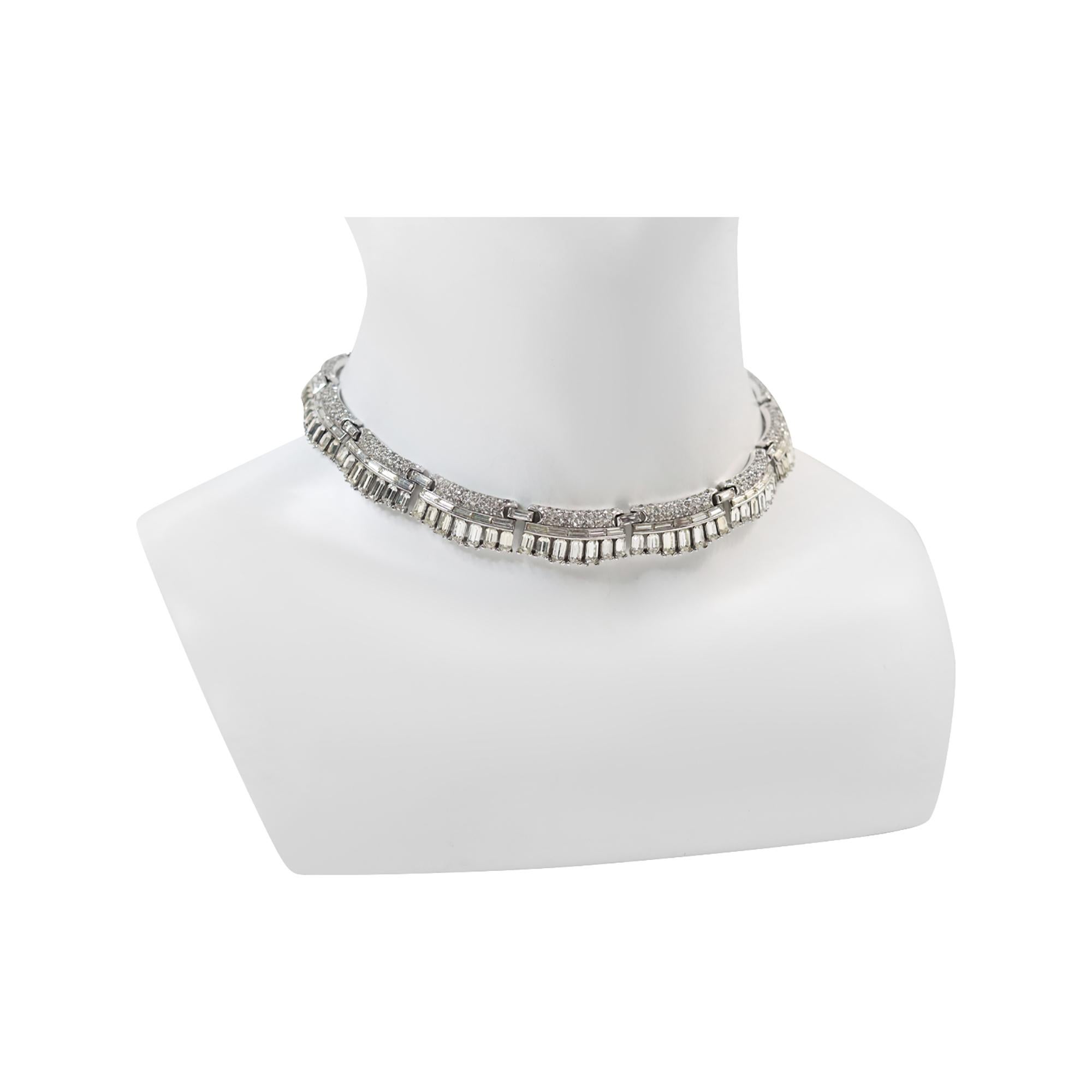 Vintage Trifari Baguette and Pave Choker  Necklace Circa 1960s In Good Condition For Sale In New York, NY
