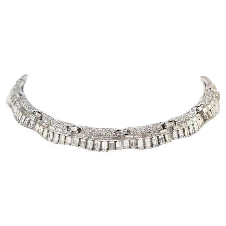 Vintage Trifari Baguette and Pave Choker  Necklace Circa 1960s 2