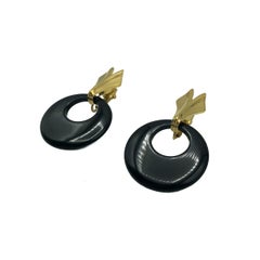 Vintage Trifari Black Resin Hoop Earrings 1960s