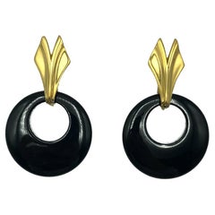 Vintage Trifari Black Resin Hoop Earrings 1960s