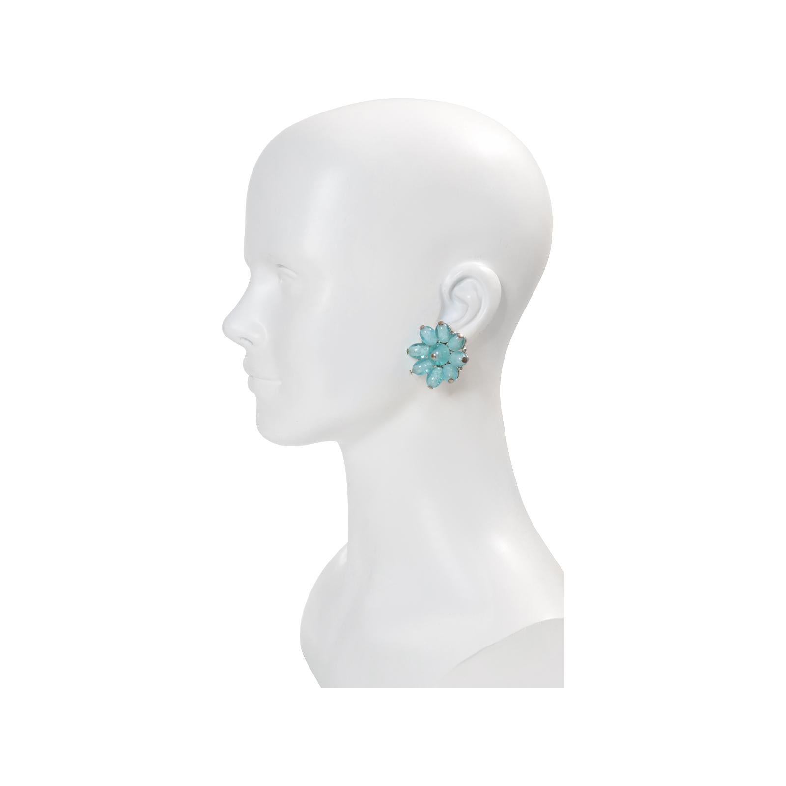 Modern Vintage Trifari Blue Glass Earrings Circa 1960s For Sale