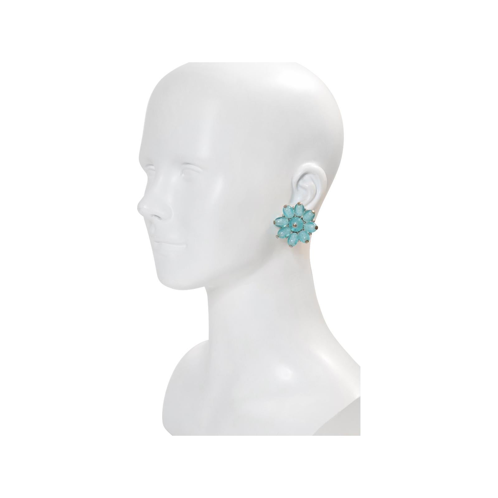 Vintage Trifari Blue Glass Earrings Circa 1960s In Good Condition For Sale In New York, NY